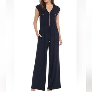 Jumpsuit Black Large Emma & Michele Size Sleeveless Wide Leg Drawstring Waist